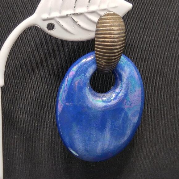 Distressed Vintage Blue Iridescent Drop Post Earrings, 2 1/4" - Picture 2 of 9